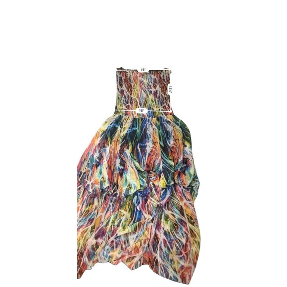 Alberto Makali L Multicolor Strapless Smocked Bodice Layered Maxi Dress Boho - Picture 11 of 11